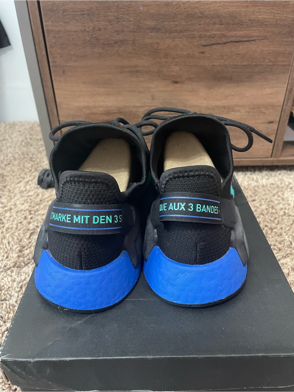 adidas NMD Black Sneakers with Teal & Blue Accents- NMD R1.V2 - Picture 3 of 9